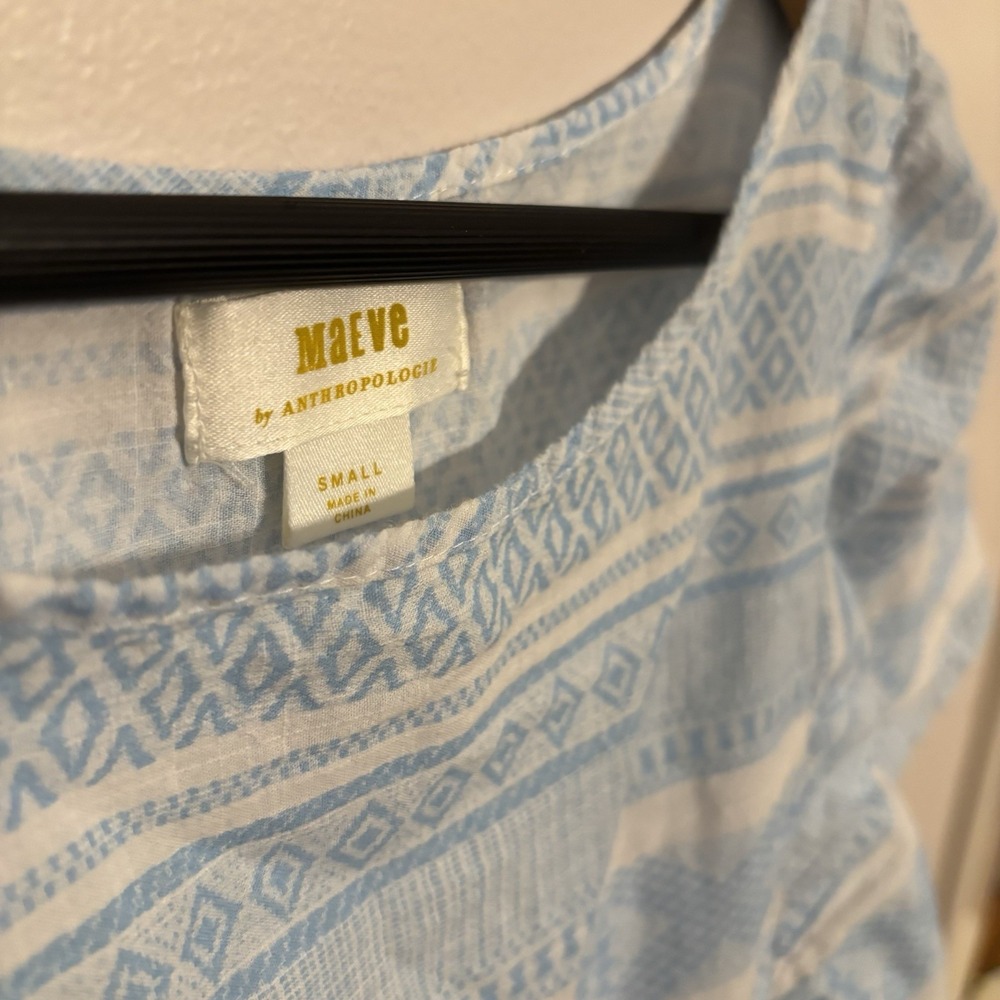 Maeve Anthropologie Women's Blue Striped Tiered Mini Dress Beach Cotton Small - Picture 3 of 7